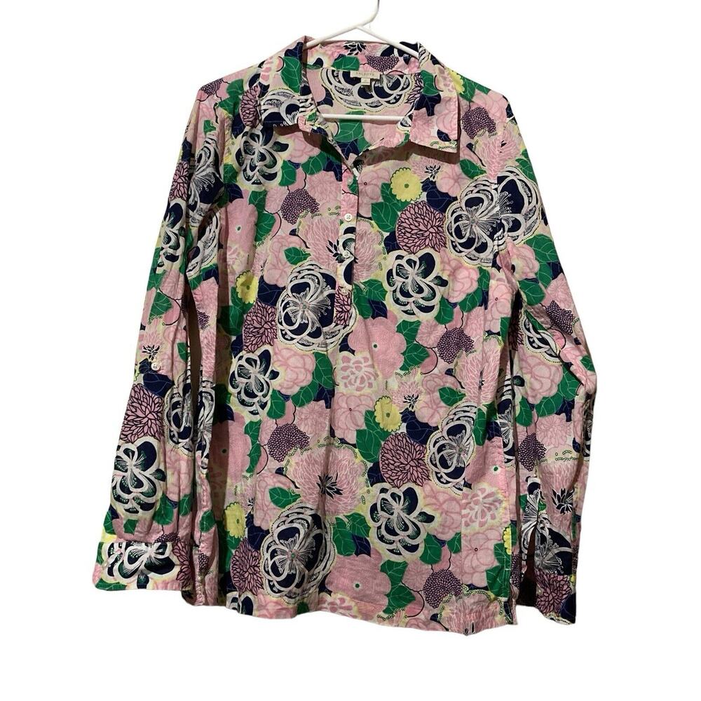 Talbots Women’s Size Medium Tropical Floral Button Down Long Sleeve Shirt Pink